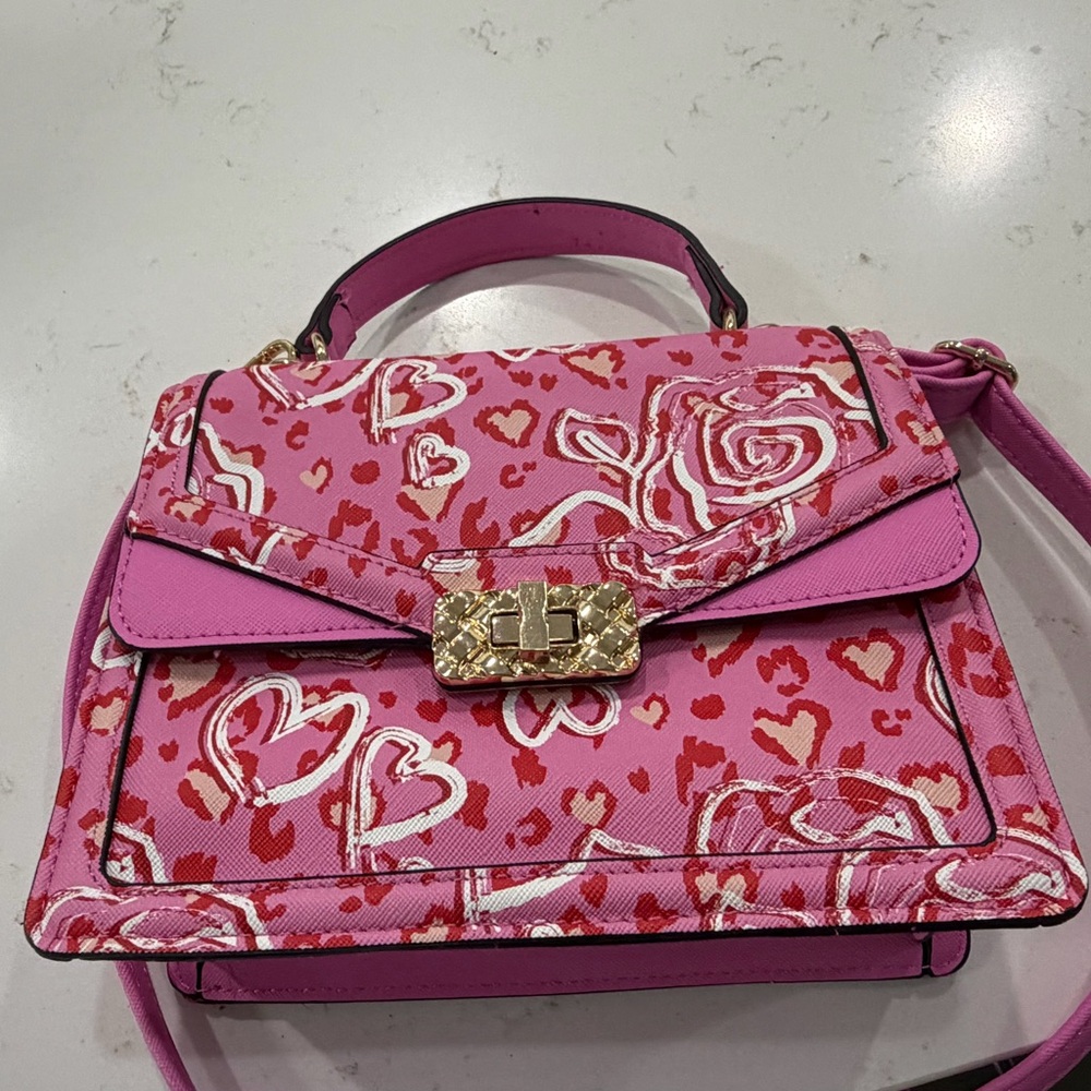 Aldo Pink Heart & Rose Purse NWOT